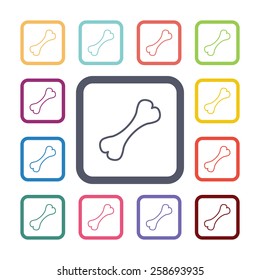 bone flat icons set. Open colorful buttons 