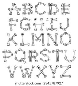 Bone font alphabet letters set