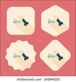 bone fracture flat icon with long shadow