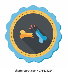 bone fracture flat icon with long shadow