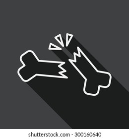bone fracture flat icon with long shadow, line icon