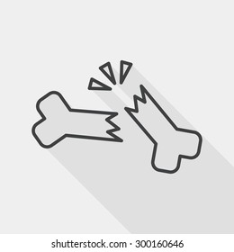 Bone Fracture Flat Icon With Long Shadow, Line Icon