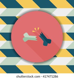 bone fracture flat icon with long shadow
