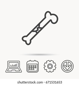 Bone fracture icon. Traumatology sign. Human bone break. Notebook, Calendar and Cogwheel signs. Download arrow web icon. Vector