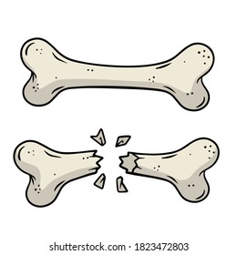 Bone fracture. Trauma to the body. Crack and splinters. Dangerous situation and wound. Cartoon flat illustration and dog toy isolated on white background