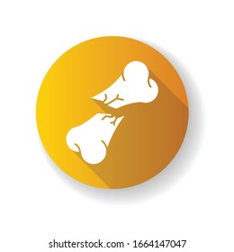 Bone fracture yellow flat design long shadow glyph icon. Oblique displaced fracture. Hurt body part. Trauma treatment. Healthcare. Medical condition. Emergency. Silhouette RGB color illustration