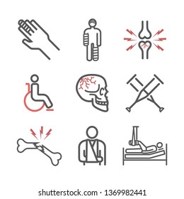 Bone Fractures line icons. Treatment. Infographic. Vector illustrations