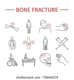 Bone Fractures line icons. Treatment. Infographic. Vector illustrations.