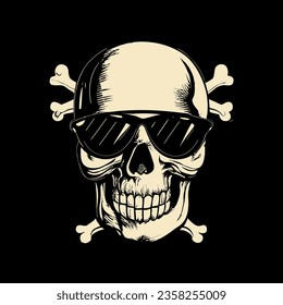 Bone head with sunglasses vintage illustration
