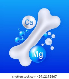 Bone Health: Calcium and Magnesium Molecular Importance Illustrated in a Vector Graphic