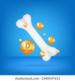 La vitamina D ósea sana y naranja cae al suelo. Modelo de cartílago aislado en fondo azul. A los mineros les importa la articulación de la rodilla. Concepto médico. Vector 3D realista. Ilustración del vector