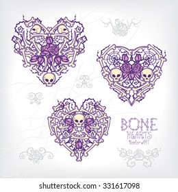 Bone hearts. Vector elements for design.