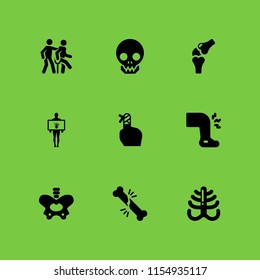 bone icon. 9 bone set with skeleton, broken bone, bones and broken leg vector icons for web and mobile app