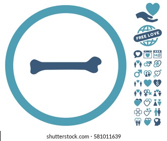 Bone icon with bonus lovely graphic icons. Vector illustration style is flat iconic cyan and blue symbols on white background.