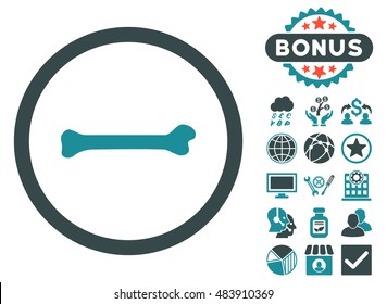 Bone icon with bonus pictogram. Vector illustration style is flat iconic bicolor symbols, soft blue colors, white background.