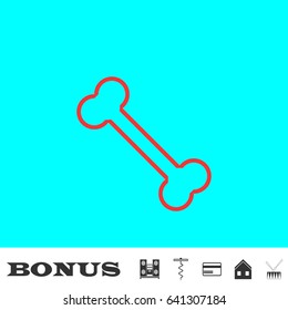 Bone icon flat. Red pictogram on blue background. Vector illustration symbol and bonus buttons Music center, corkscrew, credit card, house, drum