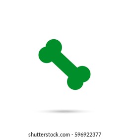 Bone icon. Green icon and gray shadow 