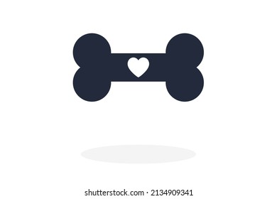 Bone icon with heart. Vector illustration. Flat style element
