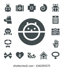 bone icon set. 17 filled bone icons.  Collection Of - Hamster, Dog, Skull, Hamster ball, Collar, Treats, Veterinary, Radiography, Bones, Cancer, Plastered arm, Fossil, Fleas