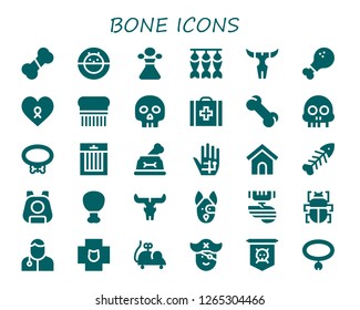  bone icon set. 30 filled bone icons. Simple modern icons about  - Bone, Hamster ball, Poison, Dried fish, Skull, Chicken leg, Cancer, Flea, Yorick, Veterinary, Collar, Treats