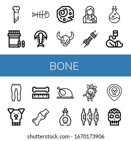 bone icon set. Collection of Bone, Analgesic, Fishbone, Fossil, Skull, Veterinarian, Joint, Poison, Veterinary, Leggings, Dog, Chicken, Zombie, Calcium icons