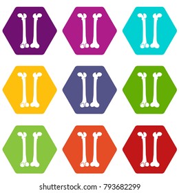 Bone icon set many color hexahedron isolated on white vector illustration
