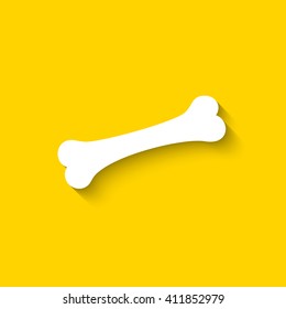 Bone Icon with shadow isolated on yellow background