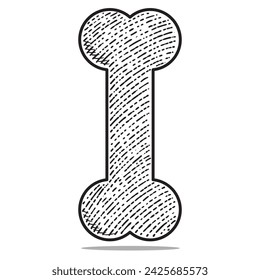 bone icon vector engraving style hand drawn black and white