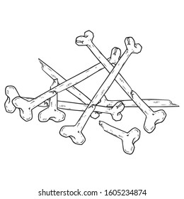 Bone icon. Vector illustration of a bone. Hand drawn human bones.