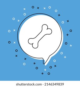 Bone icon in white speech bubble with decorative elements on a blue background. Modern graphic announcement with thin line symbol. Vector illustration EPS 10