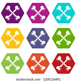 Bone icons 9 set coloful isolated on white for web