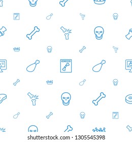 bone icons pattern seamless white background. Included editable outline broken leg or arm, x ray, chicken leg, meat leg, skull, x ray on display icons. bone icons for web and mobile.