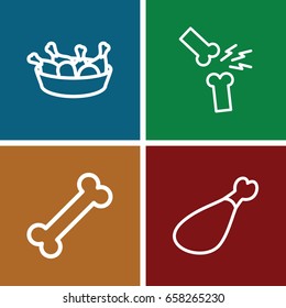 Bone icons set. set of 4 bone outline icons such as chicken leg, meat leg, broken leg or arm