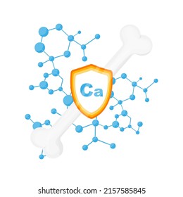 Bone illustration under strong calcium protection. Healthy strong bone vector concept.