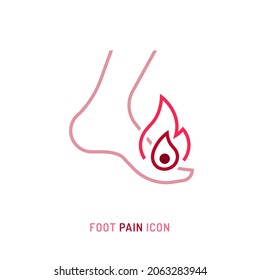 Bone inflammation, foot pain, angriness sign. Editable vector illustration in modern outline style isolated on a white background. Medical orthopedic concept. Symbol, pictogram, icon, logotype element