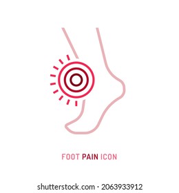 Inflamación ósea, dolor en los pies, signo de angidez. Ilustración vectorial editable en un estilo de contorno moderno aislado en un fondo blanco. Concepto médico ortopédico. Símbolo, pictograma, icono, elemento de logotipo