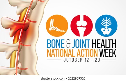 Bone and Joint health national action week is observed every year in October, with activities focused on disorders including arthritis, back pain, trauma, pediatric conditions, and osteoporosis.