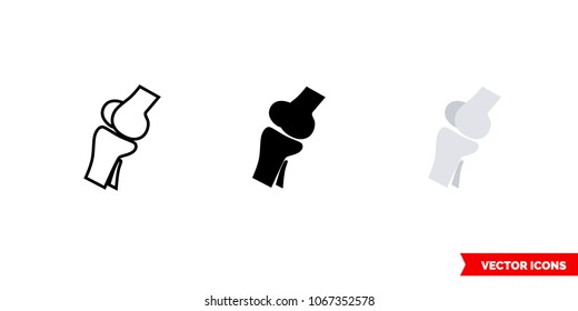 Bone joint icon of 3 types: color, black and white, outline. Isolated vector sign symbol.