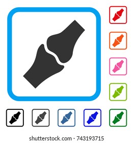 Bone Joint icon. Flat gray iconic symbol inside a light blue rounded rectangular frame. Black, gray, green, blue, red, orange color versions of Bone Joint vector.