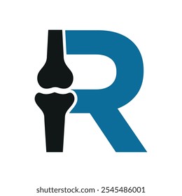 Logotipo de la articulación ósea combinado con la letra R Plantilla de Vector