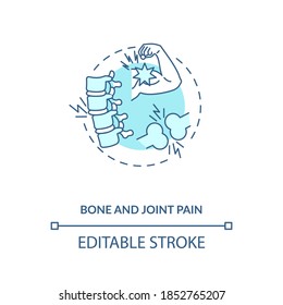 Icono de concepto de dolor óseo y articular. Escasez de vitaminas, ilustración de línea delgada de la idea de síntomas. Efecto antiinflamatorio. Glucosamina. Dibujo de color RGB con contorno aislado del vector. Trazo editable