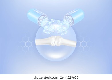 Bone and joint solutions ad, blue collagen with cosmetic advertising background ready to use, illustration vector.