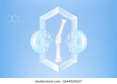 Bone and joint solutions ad, blue collagen with cosmetic advertising background ready to use, illustration vector.