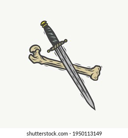 The bone and a knife. Can be used as a sketch of a tattoo.