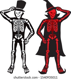 bone man in suit and wizard for decorate in haloween festival