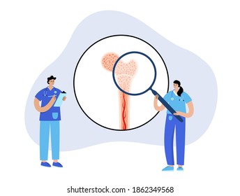 Bone marrow anatomical icon. Human bone structure and clinic logo. Doctors appointment, consultation and medical exam flat vector illustration. Human skeleton x ray scan medical poster for hospital.