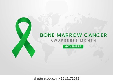 Bone Marrow Awareness Month background design with Green silk ribbon.