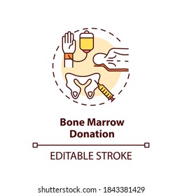 Bone Marrow Donation Concept Icon. Medical Charity, Stem Cells Treatment Idea Thin Line Illustration. Bone Tissue Extraction Procedure. Vector Isolated Outline RGB Color Drawing. Editable Stroke