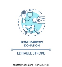 Bone Marrow Donation Concept Icon. Health Care, Stem Cells Treatment Idea Thin Line Illustration. Bone Tissue Extraction Procedure. Vector Isolated Outline RGB Color Drawing. Editable Stroke
