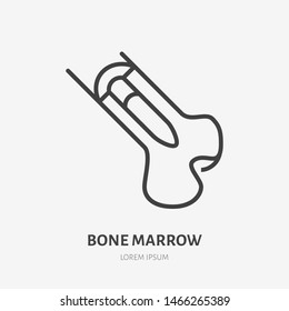 Bone marrow flat line icon. Vector thin pictogram of human skeleton structure, outline illustration for orthopedic clinic.